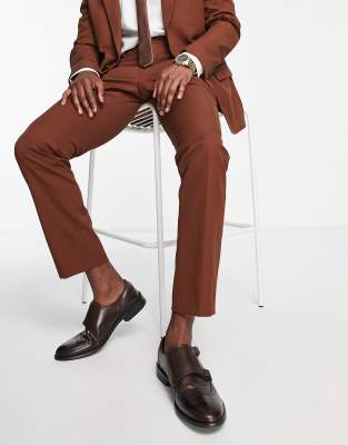 slim suit pants in rust-Red