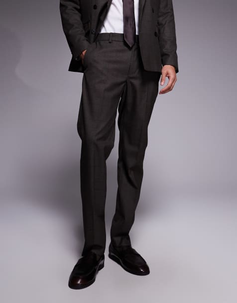 River Island slim suit trousers in brown check - view 1