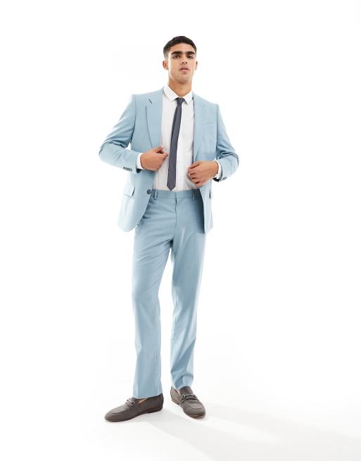 River Island slim suit trousers in light blue ASOS