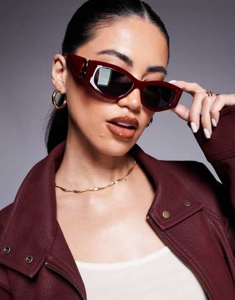 River Island slim sunglasses in dark red - view 1