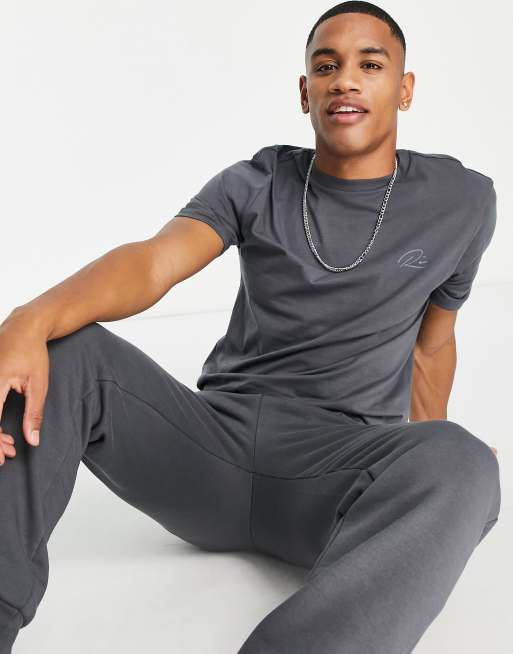 River Island slim t shirt sweatpants set in gray ASOS