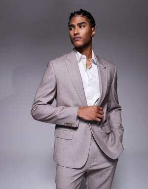 River Island slim textured suit jacket in medium stone