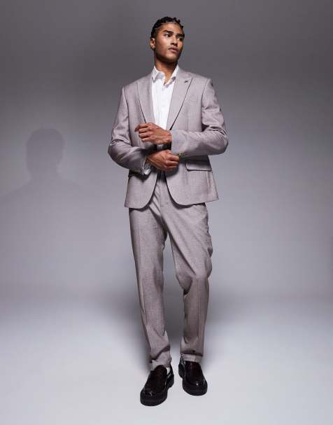 River Island slim textured suit trousers in medium stone - view 1