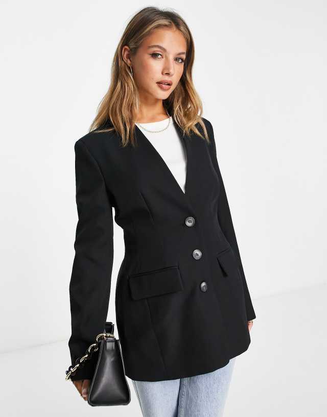 River Island slim three button blazer in black