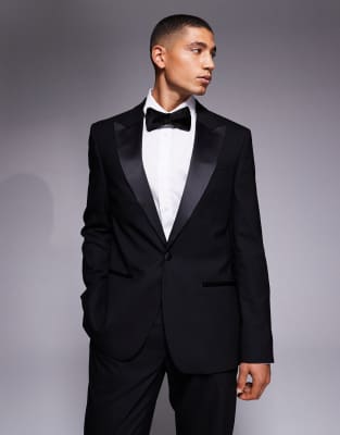 River Island slim tuxedo suit jacket in black