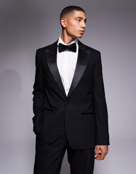 River Island slim tuxedo suit jacket in black - view 1