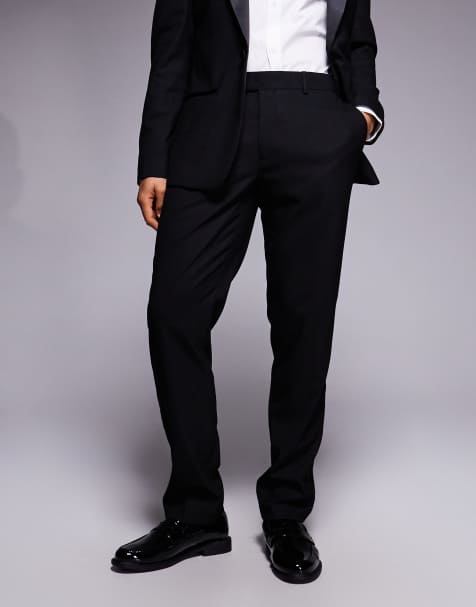 River Island slim tuxedo suit pants in black - view 1