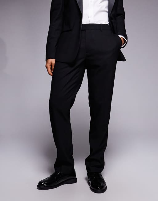 River Island slim tuxedo suit pants in black 