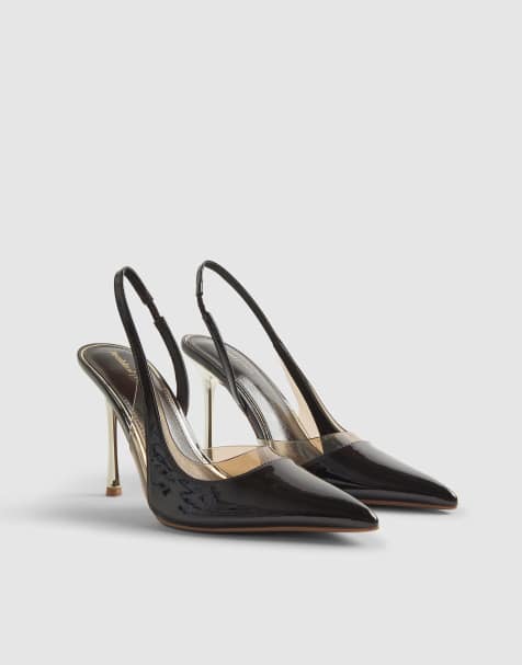 River Island sling back court heels in brown - dark - view 1