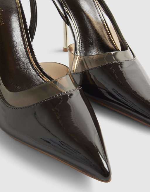 River Island Sling back court heels in dark brown, 3 of 4