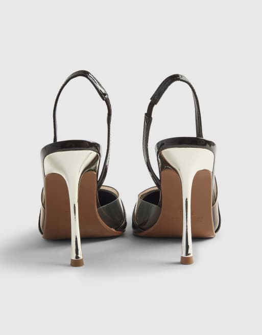 River Island Sling back court heels in dark brown, 4 of 4