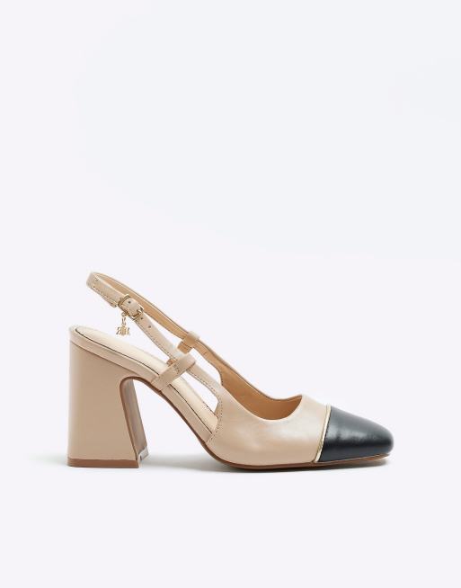 River Island Sling back toe cap court shoes in beige | ASOS