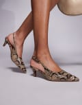 [River Island] River Island slingback court heels in snake print-Neutral 37 BEIGE