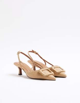  River Island slingback heel with buckle in light beige