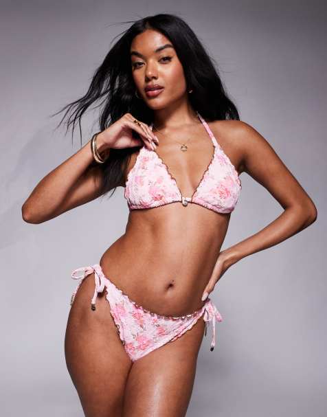 River Island - Slip bikini rosa chiaro in pizzo a fiori - view 1