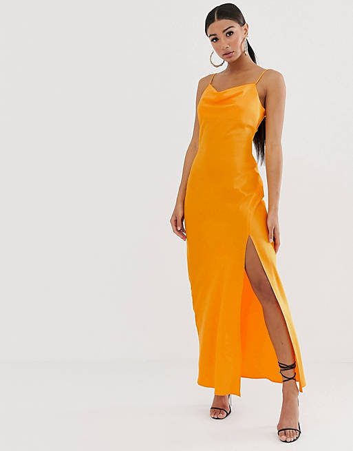 River Island slip dress in neon orange