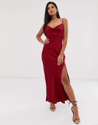 river island slip dress with cowl neck in red