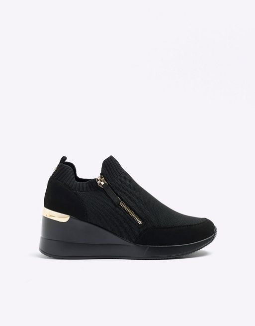 River Island Slip on wedge trainers in black | ASOS