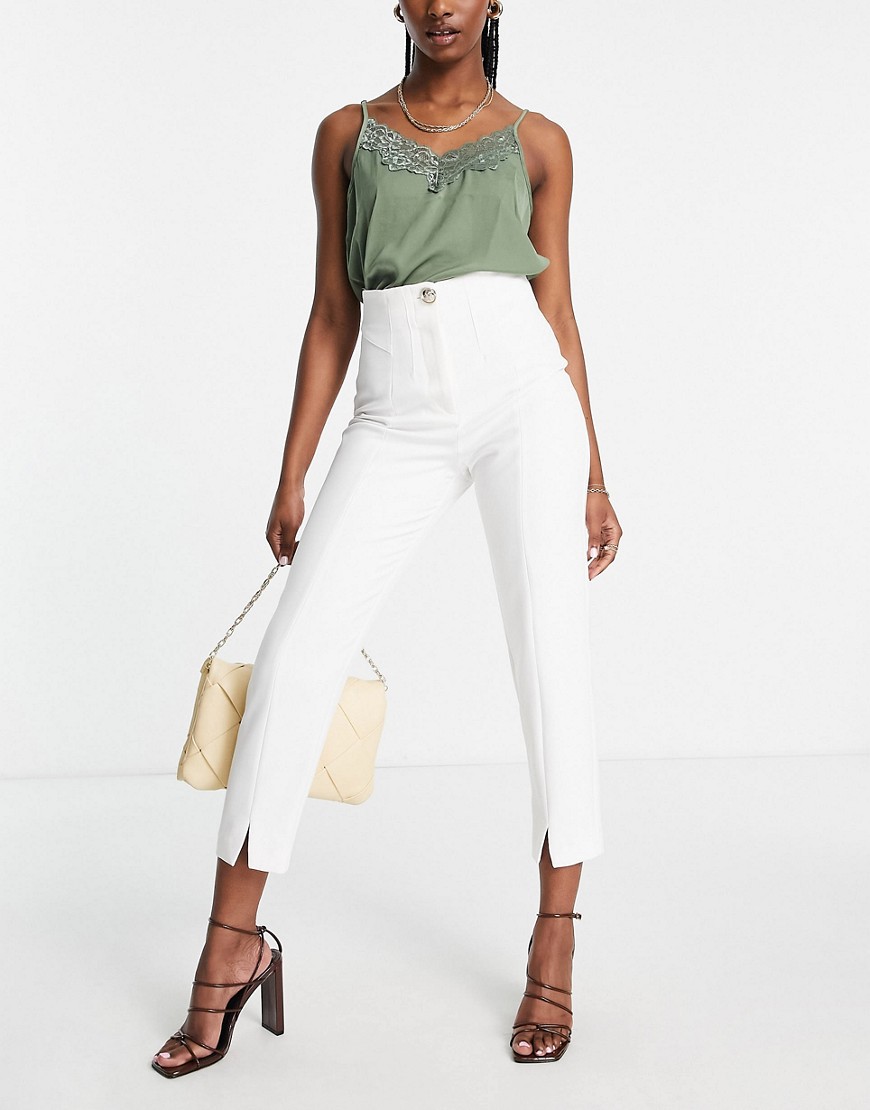 River Island slit front tailored cigarette pants in white