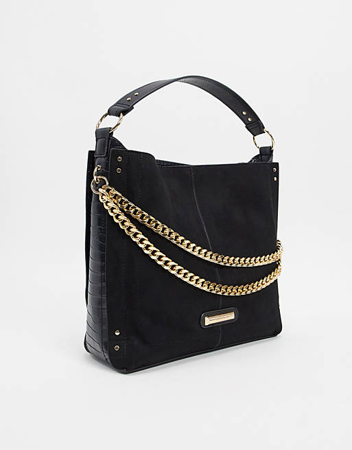 River Island slouch bag with chain detail in black | ASOS