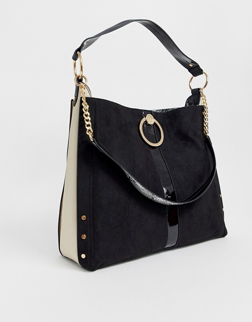 River Island slouch bag with ring detail in black | ASOS
