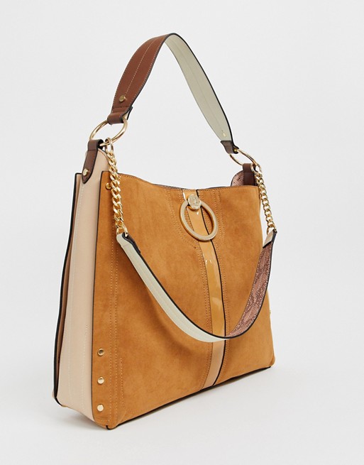 River Island slouch bag with ring detail in tan