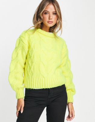River Island slouch cable knit jumper in lime - ASOS Price Checker