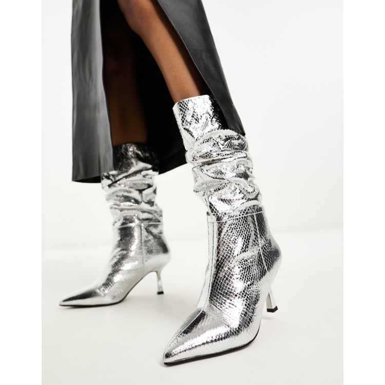 Silver metallic knee high on sale boots