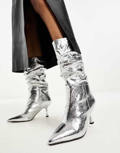 Silver booties hot sale heels