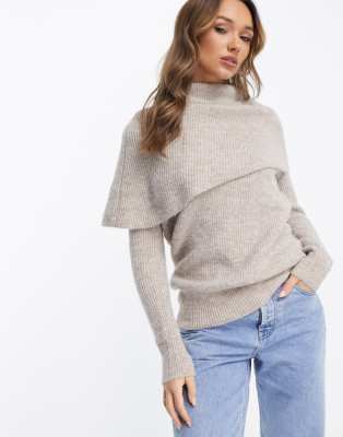 River Island slouch neck jumper in beige