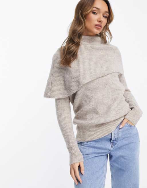 River Island slouch neck jumper in beige | ASOS