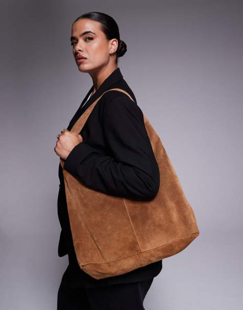 River Island slouch tote bag in tan suede - view 1