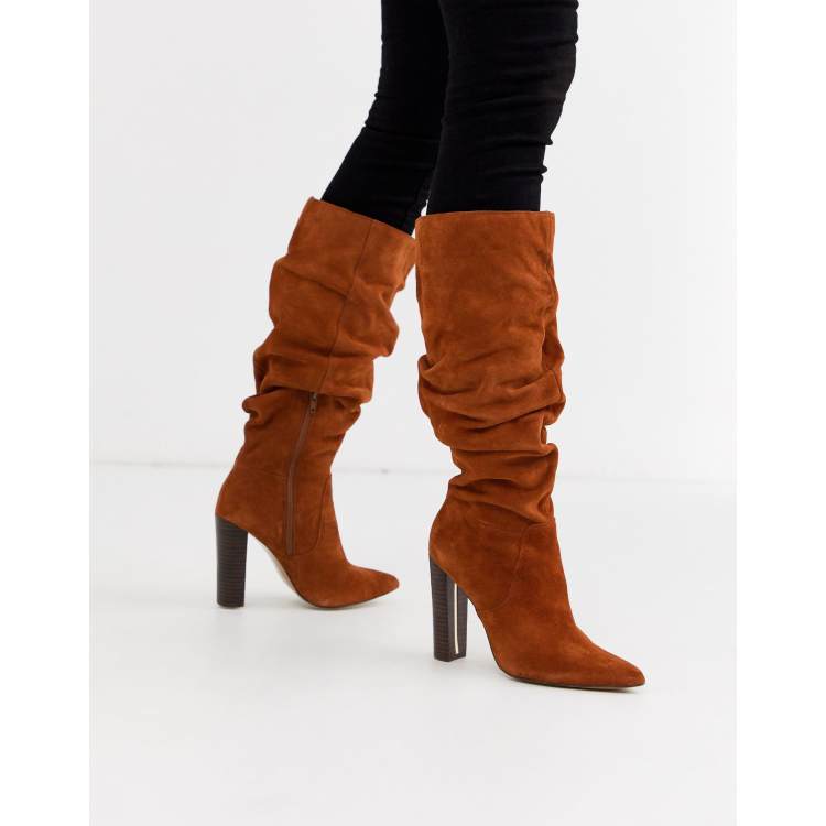 Tan knee high boots on sale suede