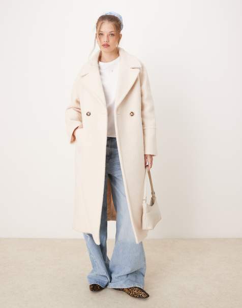 River Island slouchy wool look overcoat in cream - view 1