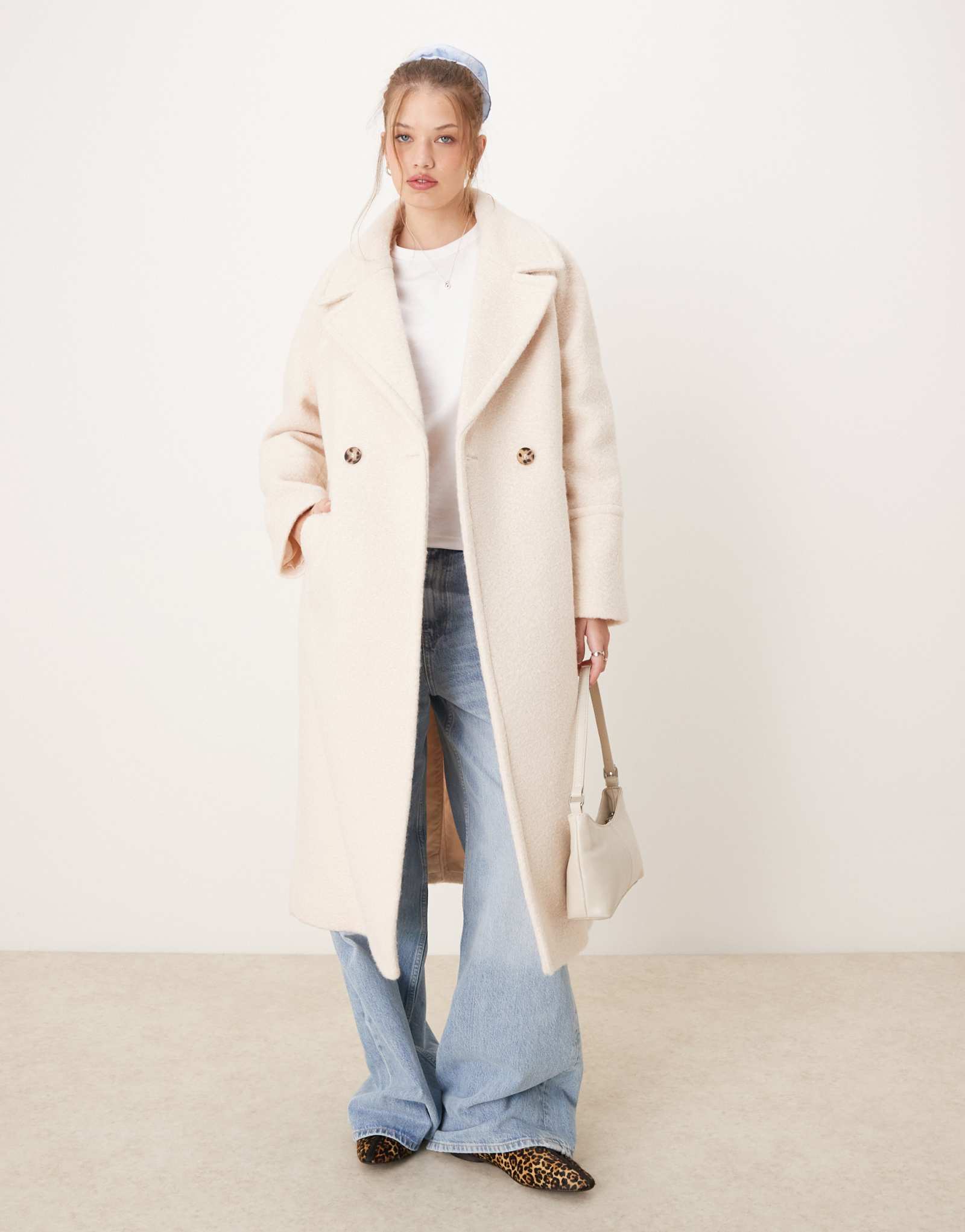 Шерстяное пальто с напуском River Island кремового цвета