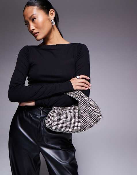 River Island - Sølvfarvet clutch-taske med dyb rund form og rhinsten - view 1