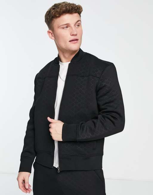 River Island - Smal bomber-jakke med prægninger i sort - Del af sæt