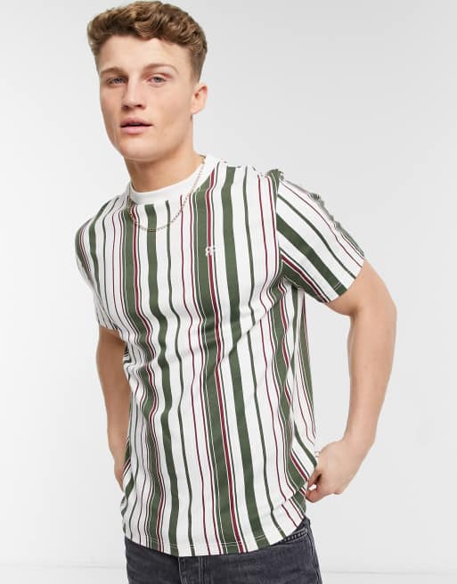 River Island - Smal T-shirt med vertikale striber i khakifarve