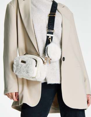 River Island small faux fur camera bag in cream