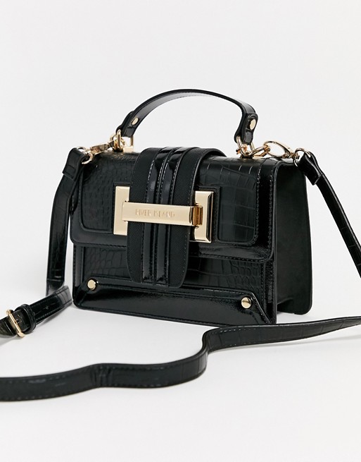 River Island small satchel bag in patent black