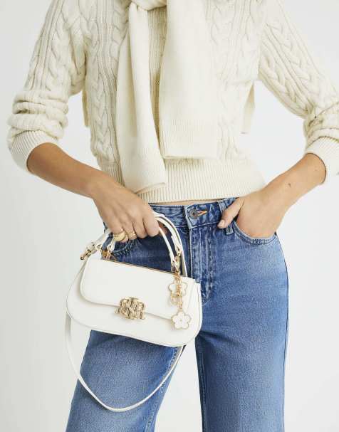 River Island Small snake branded tote bag in cream - view 1