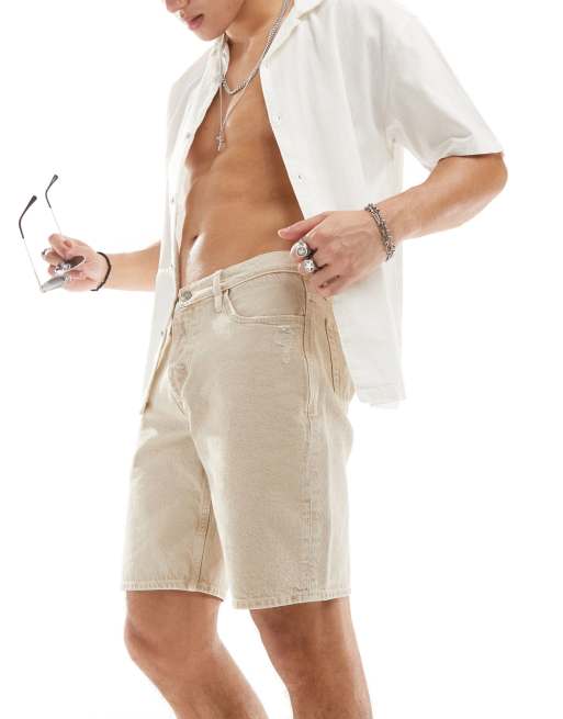 River Island - Smalle denimshorts i beige