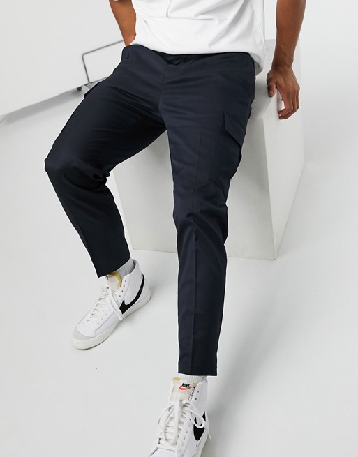 River Island smart cargo trousers in navy