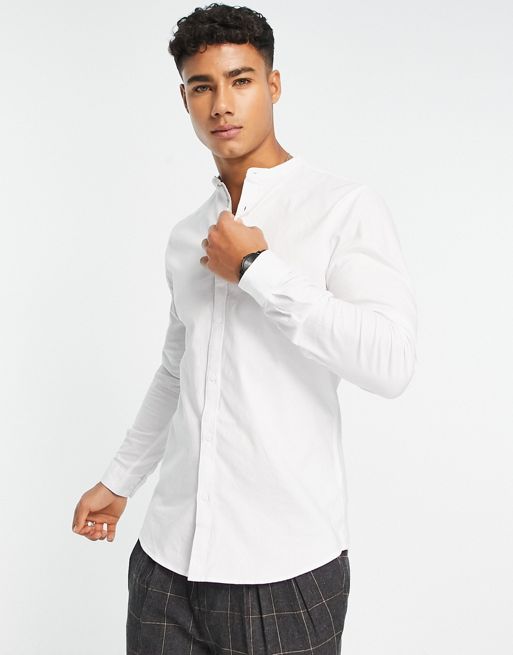 River Island smart grandad collar oxford shirt in white | ASOS