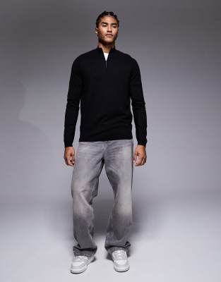 River Island Smart Half Zip Sweatshirt In Black