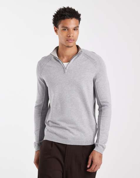 River Island smart half zip sweatshirt in light grey - view 1