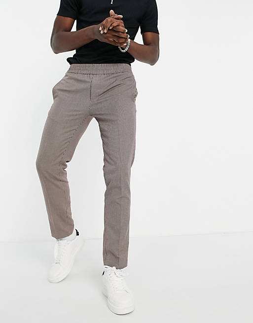 River Island smart joggers in heritage brown check