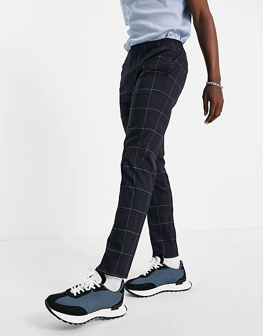 River Island smart joggers in navy & red check