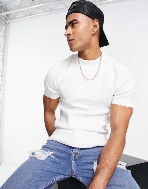 River Island smart knitted t-shirt in white | ASOS