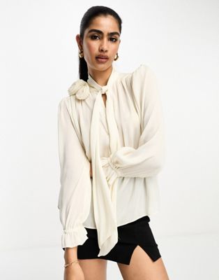 River Island smart long sleeve blouse in cream